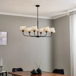 Lysekrone Chicago, linnedskærme med 6 lyskilder