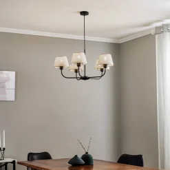 Lysekrone Chicago, linnedskærme med 5 lyskilder