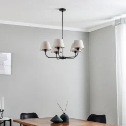 Lysekrone Chicago, linnedskærme med 5 lyskilder