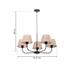 Lysekrone Chicago, linnedskærme med 5 lyskilder