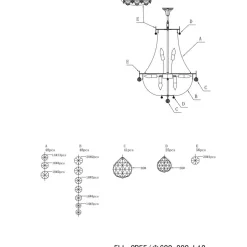 Lysekrone CR55, 12 lyskilder, med glasnedhæng