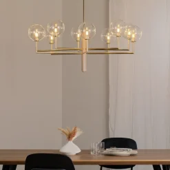 Lysekrone Feme, guldfarvet, glas, 10 lyskilder, G9