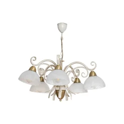 Lysekrone Flora, fem glasskærme, hvid/messing