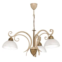 Lysekrone Flora, tre glasskærme, hvid/messing