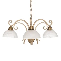 Lysekrone Flora, tre glasskærme, hvid/messing