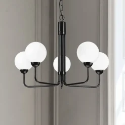 Lysekrone Malou med glasskærme, 5 lyskilder