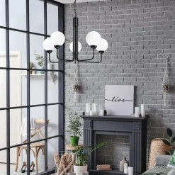 Lysekrone Malou med glasskærme, 5 lyskilder