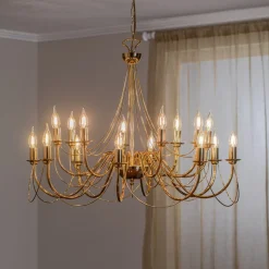 Lysekrone Retro, 16-flammet, guld