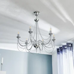 Lysekrone Retro i sølv, 6 lyskilder 75 cm ophæng