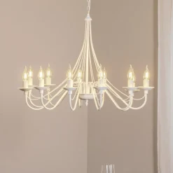 Lysekrone Rosa, hvid, 12 lyskilder, metal