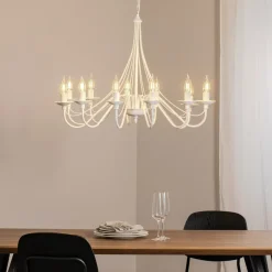 Lysekrone Rosa, hvid, 12 lyskilder, metal