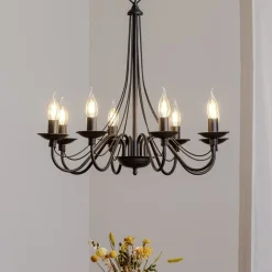 Lysekrone Rosa, sort, 8 lyskilder, metal