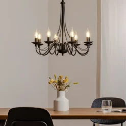 Lysekrone Rosa, sort, 8 lyskilder, metal