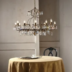 Lysekrone Teresa, 12 lyskilder, bronzefarvet, krystal