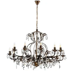Lysekrone Teresa, 12 lyskilder, bronzefarvet, krystal
