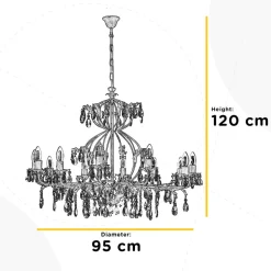 Lysekrone Teresa, 12 lyskilder, bronzefarvet, krystal