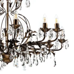 Lysekrone Teresa, 12 lyskilder, bronzefarvet, krystal