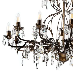 Lysekrone Teresa, 12 lyskilder, bronzefarvet, krystal