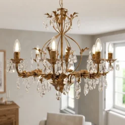 Lysekrone Teresa, bronze, krystal, Ø 70 cm, 8 lys