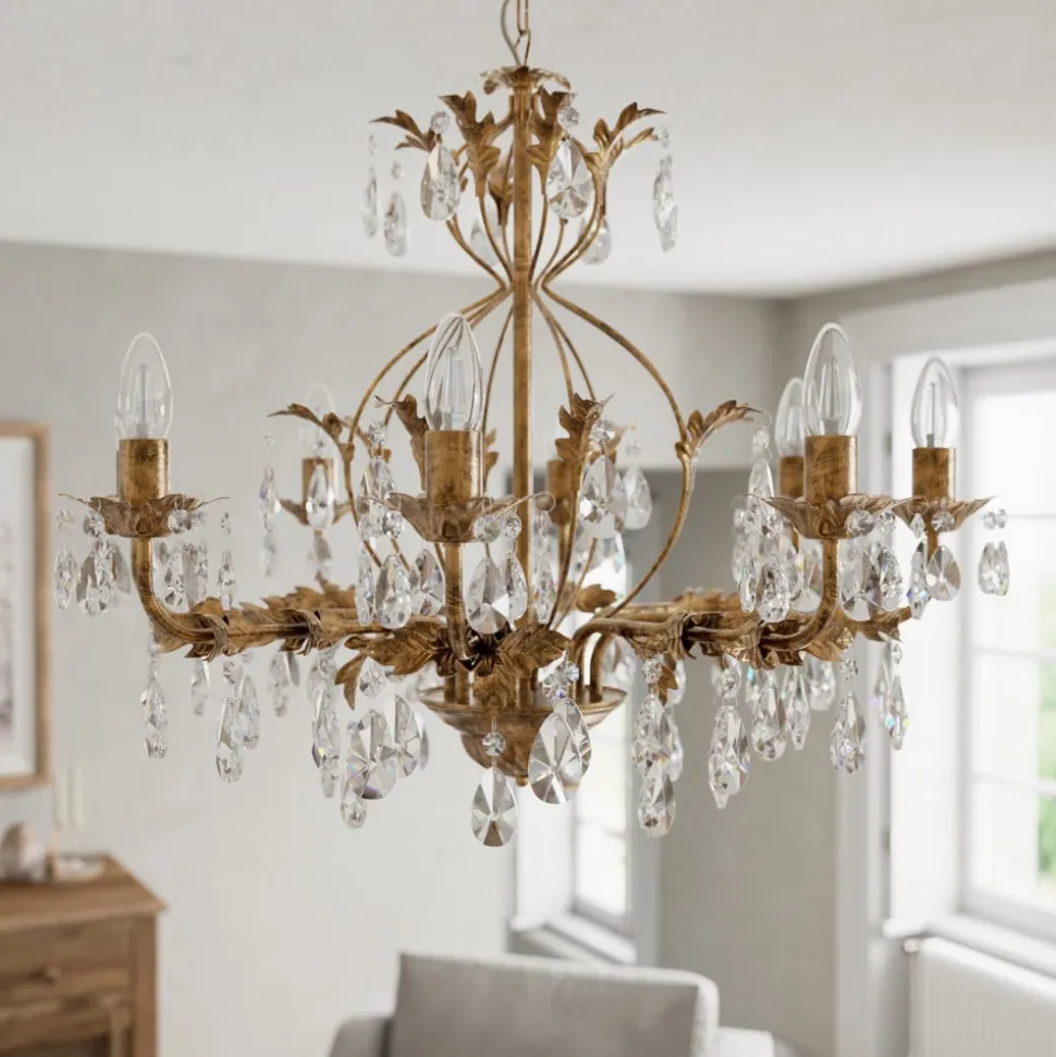 Lysekrone Teresa, bronze, krystal, Ø 70 cm, 8 lys