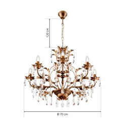 Lysekrone Teresa, bronze, krystal, Ø 70 cm, 8 lys