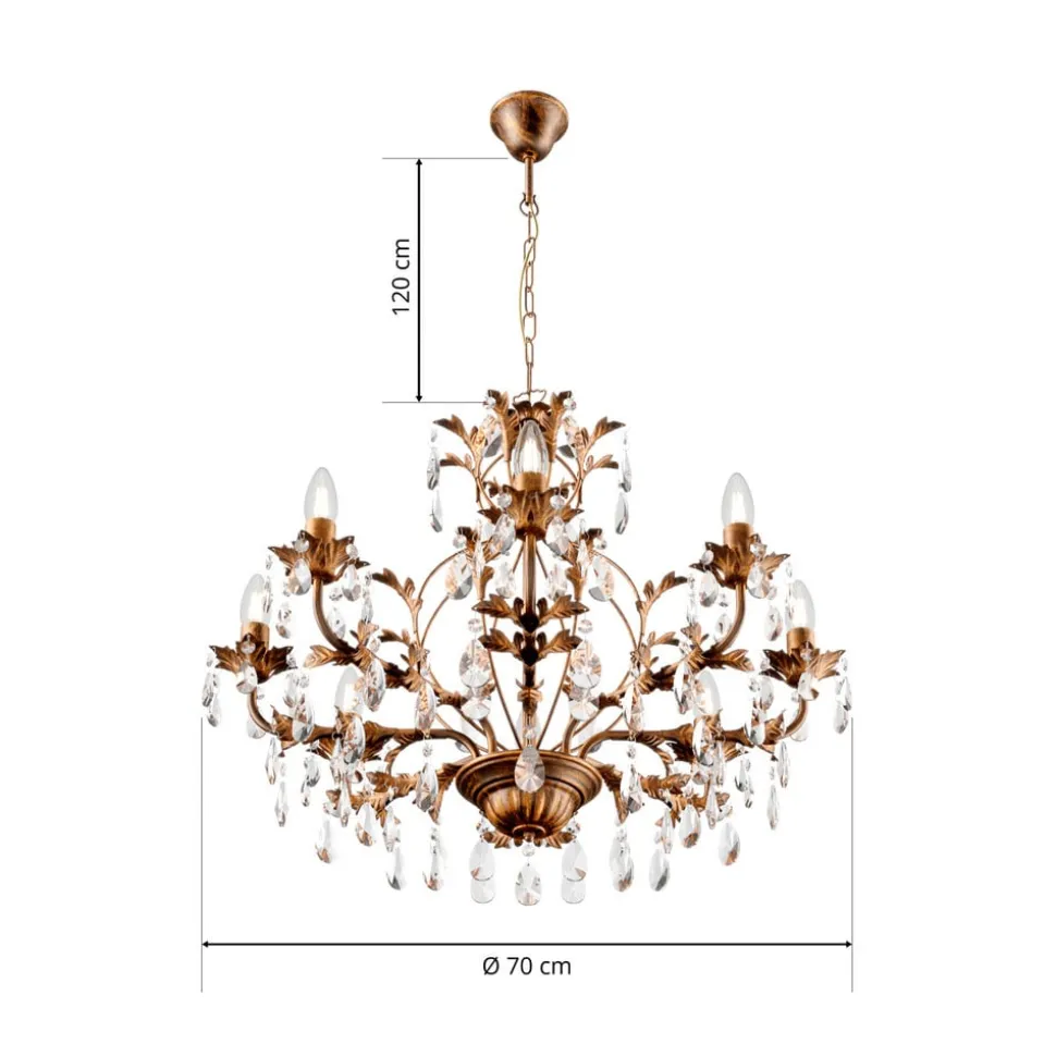 Lysekrone Teresa, bronze, krystal, Ø 70 cm, 8 lys