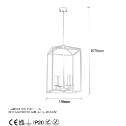 Lysekrone Till 13256, guldfarvet, metal, 4 lyskilder