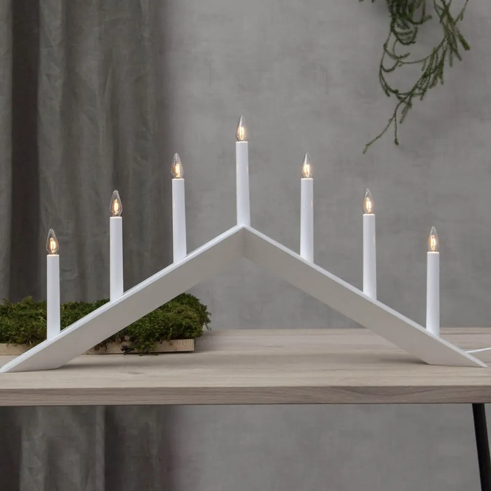 Lysestage Arrow, flad, 7-flamme, hvid