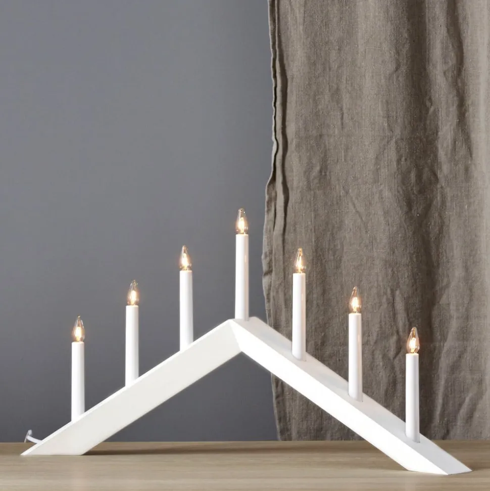 Lysestage Arrow, flad, 7-flamme, hvid