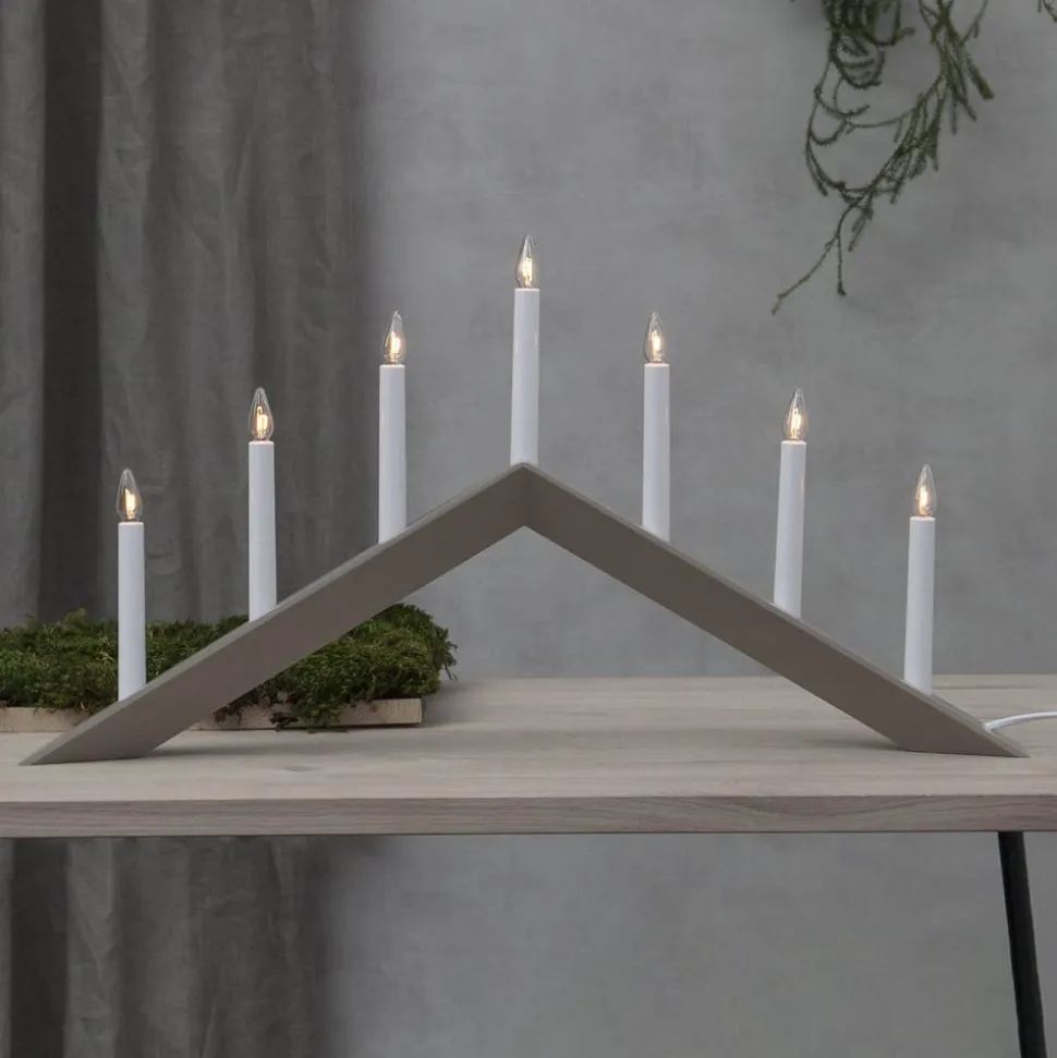 Lysestage Arrow, flad, 7-flamme, grå