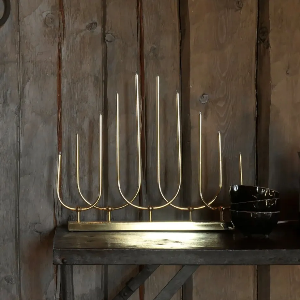 Lysestage Novum, 10 lyskilder, messingfarvet, metal, E5