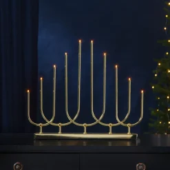 Lysestage Novum, 10 lyskilder, messingfarvet, metal, E5