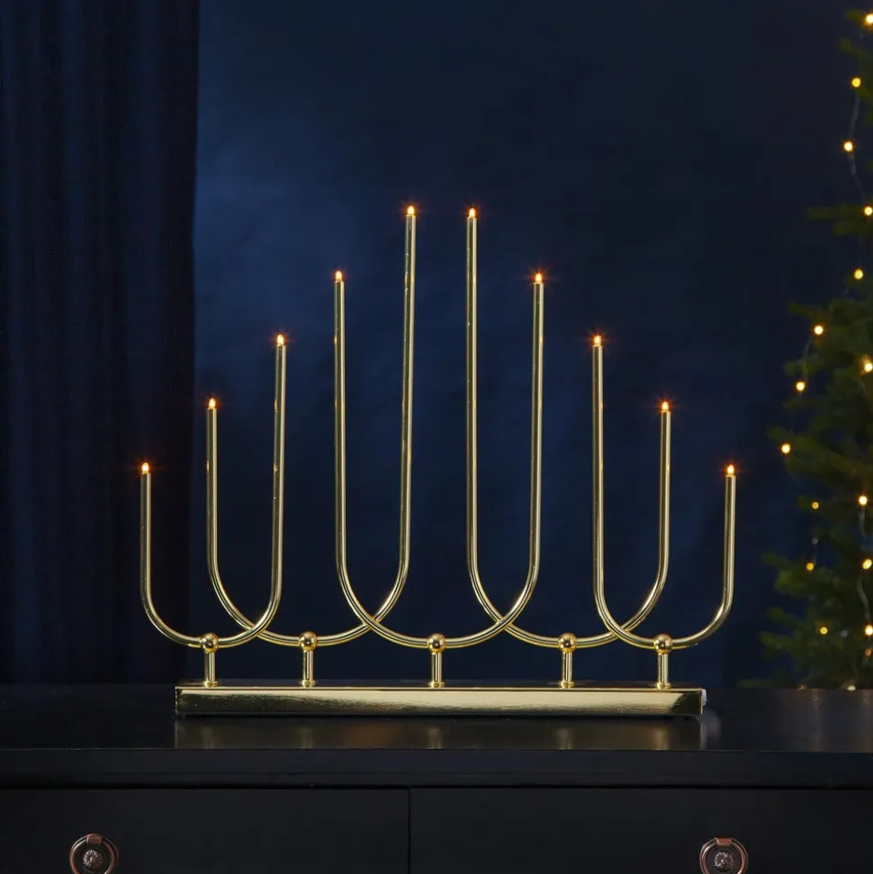 Lysestage Novum, 10 lyskilder, messingfarvet, metal, E5