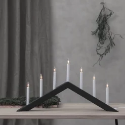 Lysestage Pil, flad, 7-flamme, sort