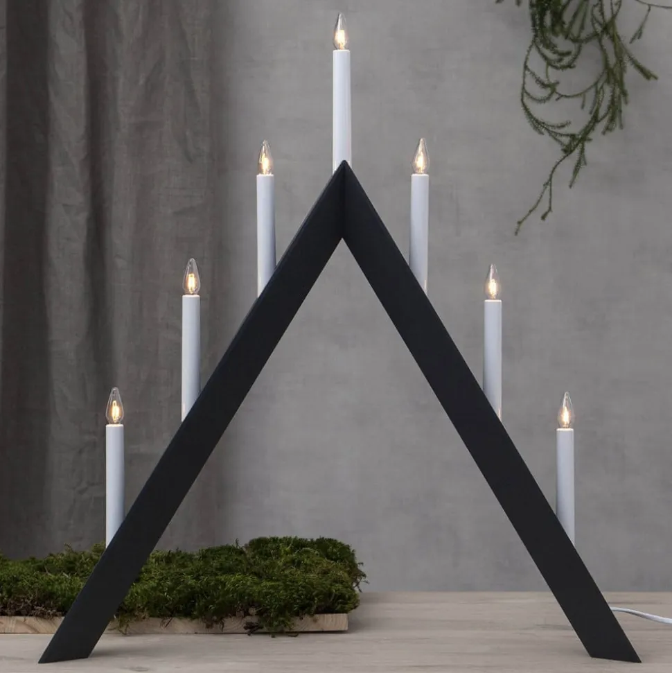 Lysestage Pil, spids, 7-flamme, sort