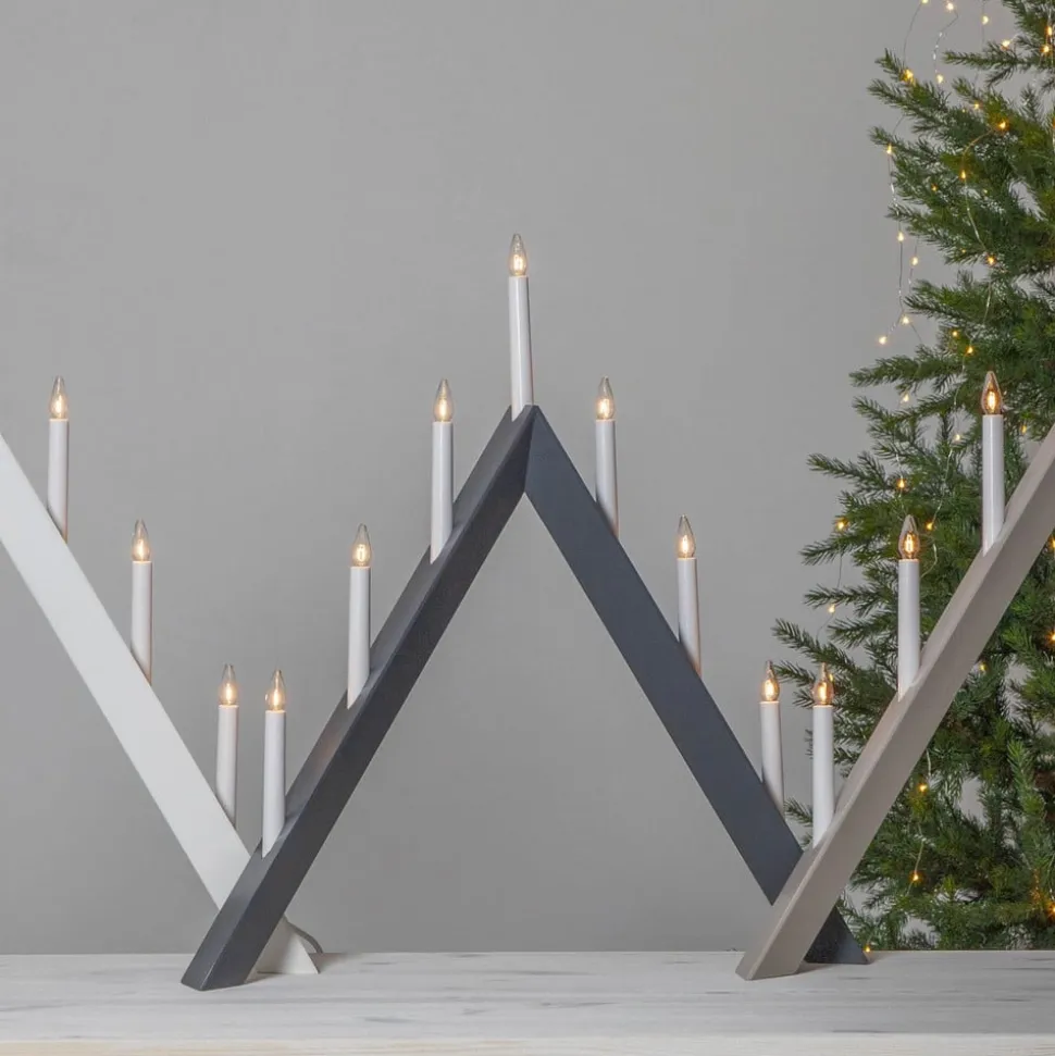 Lysestage Pil, spids, 7-flamme, sort