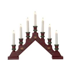 Lysestage Sara, rød, træ, 43 cm bred, 7 lyskilder, E10