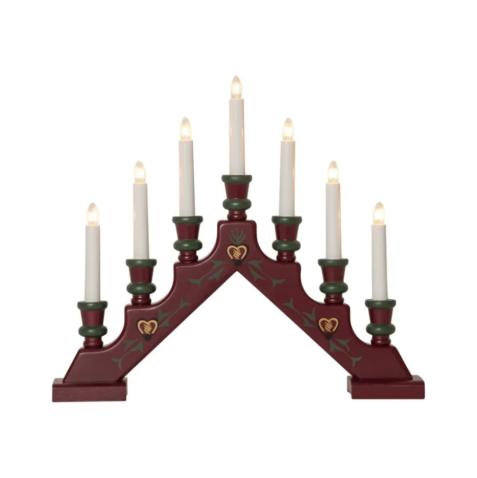 Lysestage Sara, rød, træ, 43 cm bred, 7 lyskilder, E10