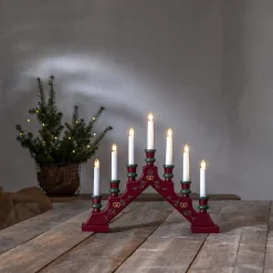 Lysestage Sara, rød, træ, 43 cm bred, 7 lyskilder, E10