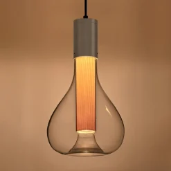 LZF Eris LED-pendellampe, glas, aluminium/bøg