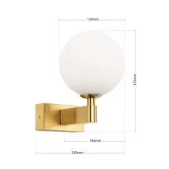 Mara væglampe, messingfarvet, glas, 17,5 cm høj, G9, IP44