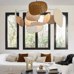 MARKET SET Hængelampe Screen 70's, Ø 110 cm, hør, farvet