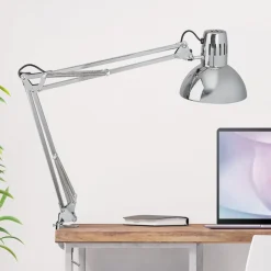 MAULstudy klemmelampe, skinnende sølv, højde 44 cm, metal