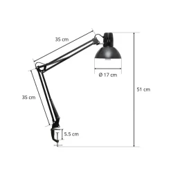 MAULstudy klemmelampe, sort, 44 cm, metal, E27