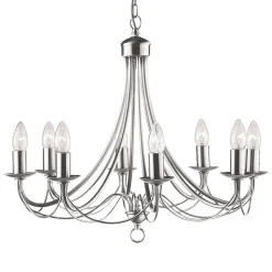 Maypole lysekrone, satineret sølv, 8 lyskilder