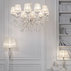 Maytoni Grace lysekrone, hvid, 10 lyskilder, organza