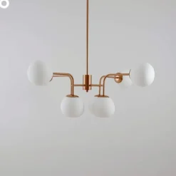 Maytoni lysekrone Erich, messing rosé, glas/metal 8 lyskilder.