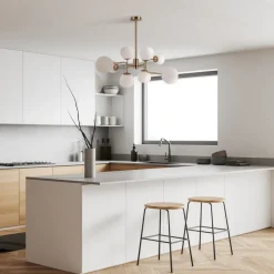 Maytoni lysekrone Erich, messing rosé, glas/metal 8 lyskilder.