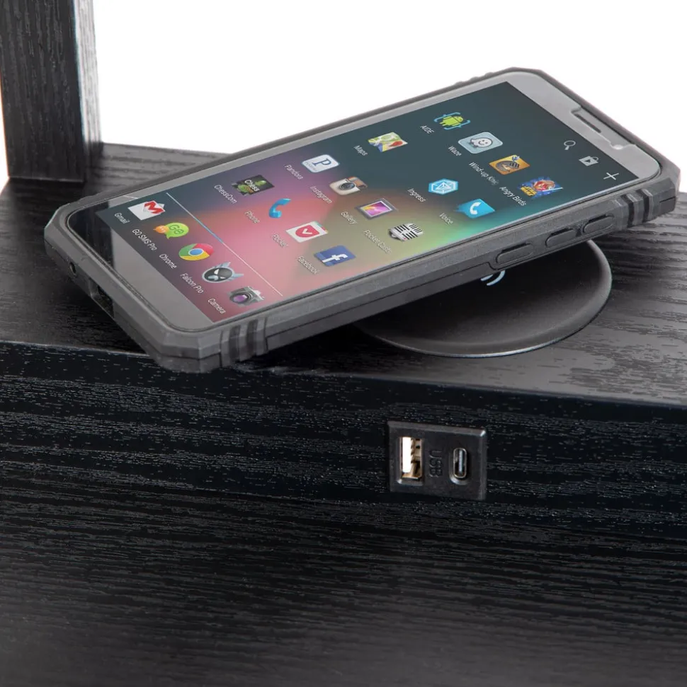 Menno gulvlampe, sort, 162,7 cm, trådløs oplader