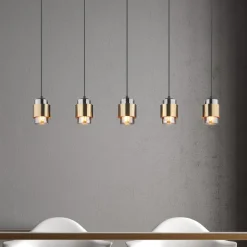 Milley hængelampe, længde 105 cm, messingfarvet, 5 lyskilder.